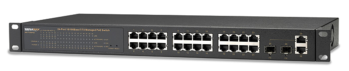 24-Port 10/100BaseT/TX Stackable Managed PoE Switch + 2 SFP/RJ-45